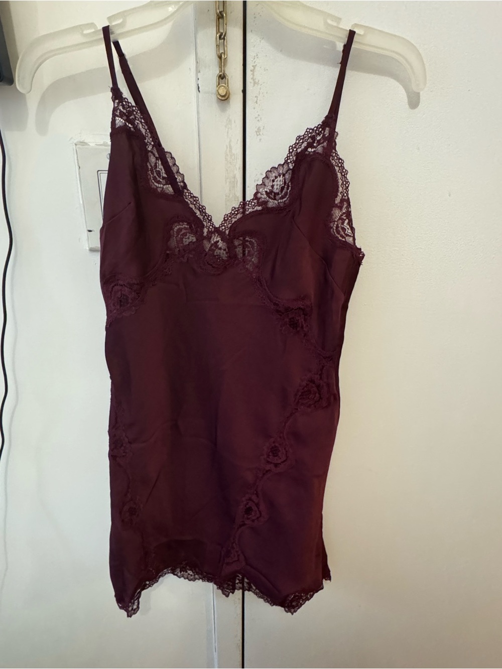 Victorias Secret Sexy Lace Burgundy Red Pajama Slip